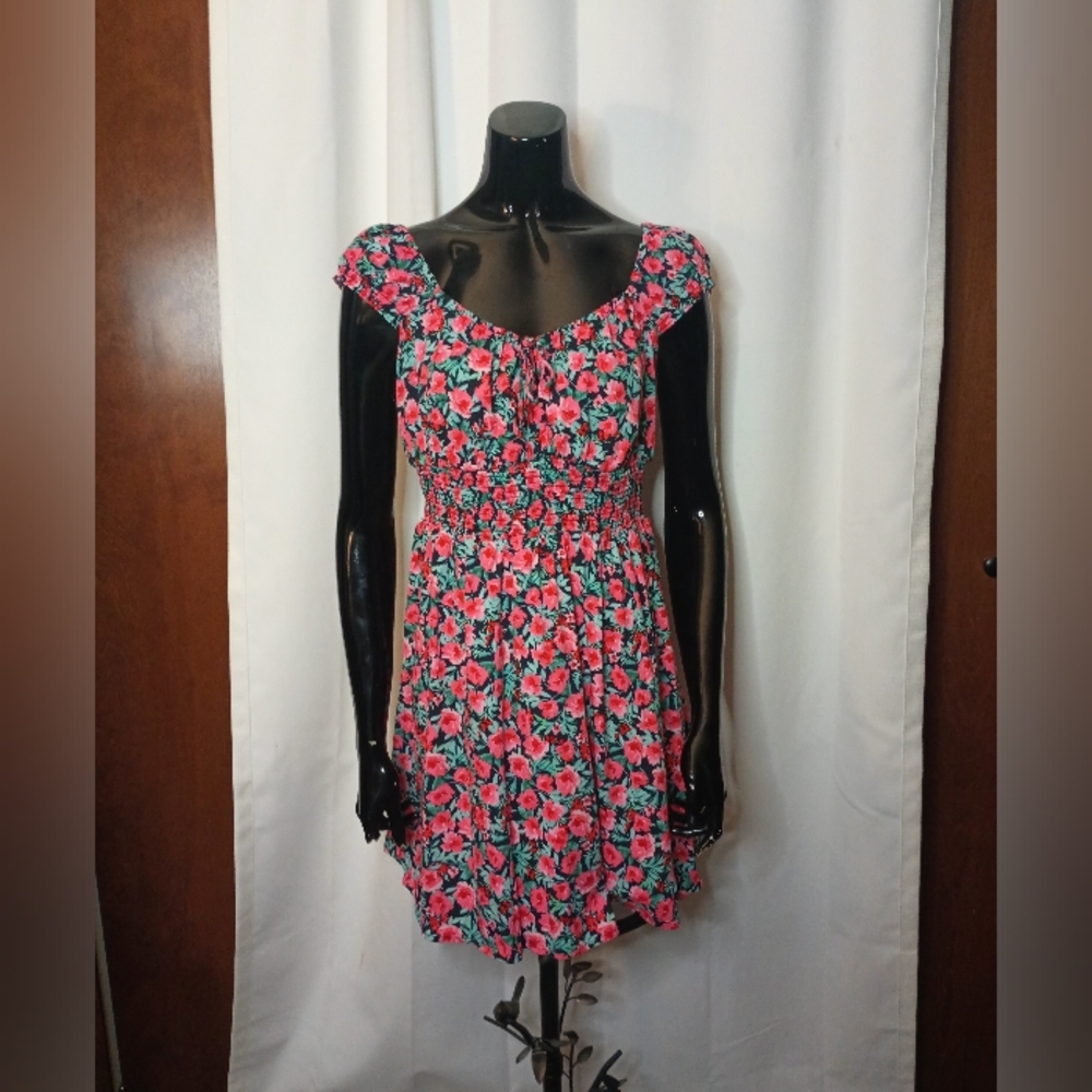 Old Navy Milkmaid Peasant Mini Dress Medium Tropical Floral Island Coquette